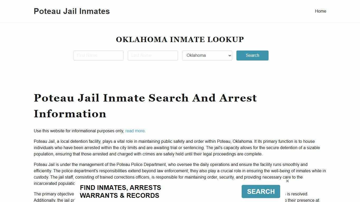 Poteau Jail, Police Department, OK Inmate Roster, Arrest Search