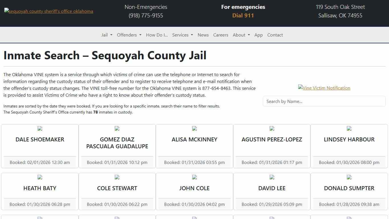 Inmate Search Sequoyah County Sheriff's Office