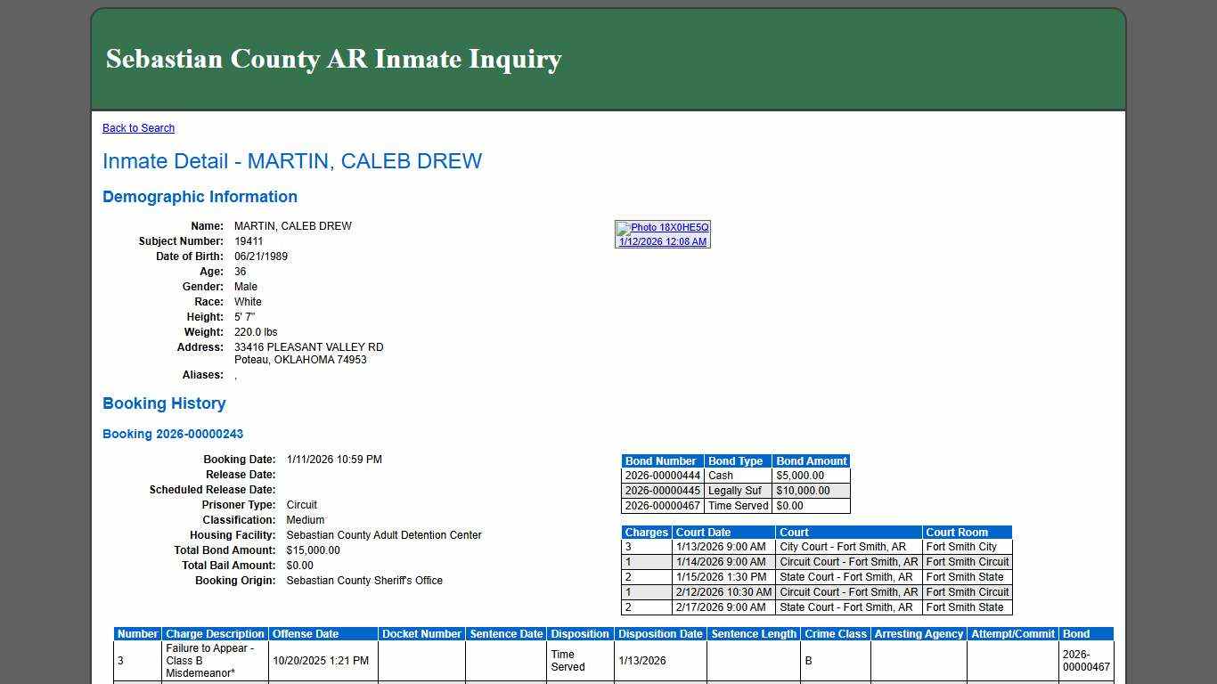 Inmate Detail - MARTIN, CALEB DREW